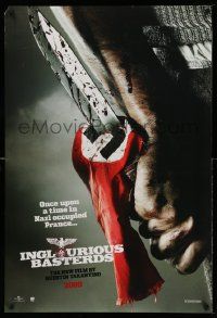 2z404 INGLOURIOUS BASTERDS teaser DS 1sh '09 Quentin Tarantino, bloody knife through Nazi flag!