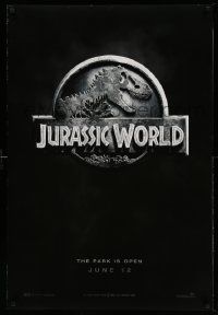 2z447 JURASSIC WORLD teaser DS 1sh '15 Jurassic Park sequel, cool image of the classic logo!