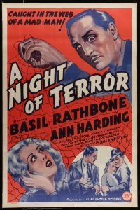 2z498 LOVE FROM A STRANGER 1sh R42 Basil Rathbone, Agatha Christie, A Night of Terror!