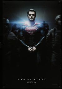 2z513 MAN OF STEEL teaser DS 1sh '13 Henry Cavill in the title role as Superman handcuffed!
