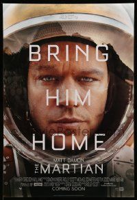 2z514 MARTIAN style A advance DS 1sh '15 close-up of astronaut Matt Damon, bring him home!