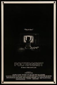 2z595 POLTERGEIST heavy stock 1sh '82 Tobe Hooper, classic, they're here, Heather O'Rourke by TV!