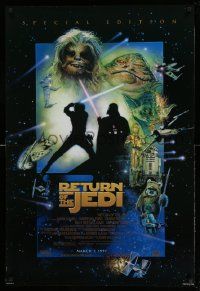 2z633 RETURN OF THE JEDI style D advance 1sh R97 George Lucas classic, cool montage artwork by Drew