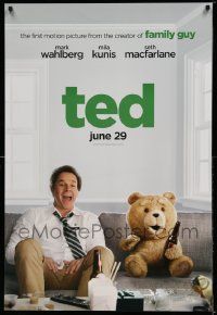 2z750 TED teaser DS 1sh '12 image of Mark Wahlberg & teddy bear drinking beer on couch!