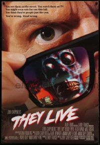 2z762 THEY LIVE DS 1sh '88 Rowdy Roddy Piper, John Carpenter, cool horror image!