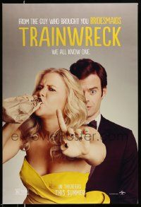 2z781 TRAINWRECK teaser DS 1sh '15 wacky image of sexy Amy Schumer drinking beer & Bill Hader!