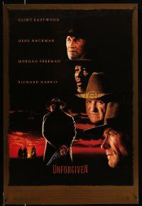 2z799 UNFORGIVEN 1sh '92 gunslinger Clint Eastwood, Gene Hackman, Morgan Freeman, Harris!