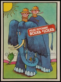3b057 WIELKA PODROZ BOLKA I LOLKA Czech 12x16 '78 Vratislav Hlavaty artwork of boys on elephant!