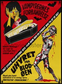 3b174 BEAST OF BLOOD/CURSE OF THE VAMPIRES Danish '71 art of zombie holding its severed head!