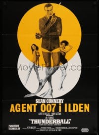 3b224 THUNDERBALL Danish R60s Robert McGinnis art of Connery as Bond 007 w/yellow background!