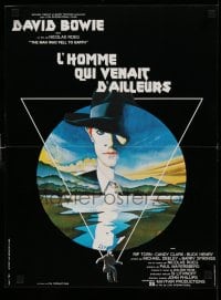 3b086 MAN WHO FELL TO EARTH French 16x21 '76 Nicolas Roeg, cool art of David Bowie by Fair!