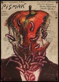 3b311 PISMAK Polish 26x36 '84 creepy Andrzej Pagowski art of man with wormy apple for a head!