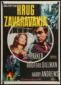 3b350 CIRCLE OF DECEPTION Yugoslavian 20x28 '60 sexy Suzy Parker, a spy should never fall in love!