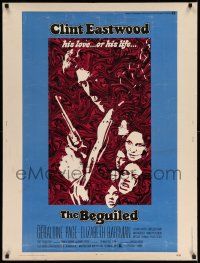 3c343 BEGUILED 30x40 '71 cool psychedelic art of Clint Eastwood & Geraldine Page, Don Siegel