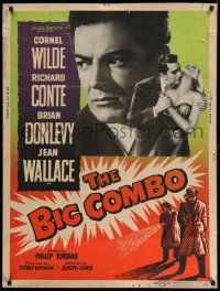 3c344 BIG COMBO 30x40 '55 Cornel Wilde & sexy Jean Wallace, classic film noir!