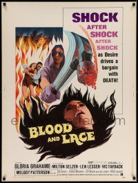 3c348 BLOOD & LACE 30x40 '71 AIP, gruesome horror image of wacky cultist w/bloody hammer!