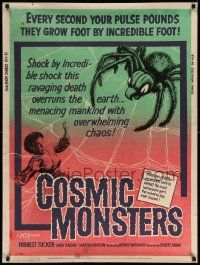 3c358 COSMIC MONSTERS 30x40 '58 cool art of giant spider in web & terrified woman!
