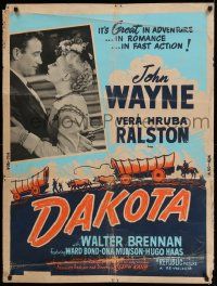 3c362 DAKOTA 30x40 R50 John Wayne & pretty Vera Ralston in a romantic spectacle of the West!