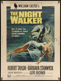 3c398 NIGHT WALKER 30x40 '65 William Castle, Robert Taylor, Barbara Stanwyck, Reynold Brown art!