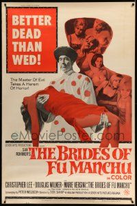 3c124 BRIDES OF FU MANCHU 40x60 '66 Asian villain Christopher Lee, Better dead than wed!