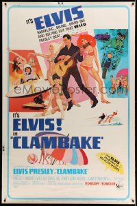 3c129 CLAMBAKE 40x60 '67 cool art of Elvis Presley with guitar & sexy babes by Robert McGinnis!