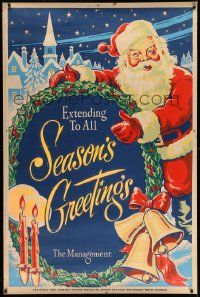 3c147 EXTENDING TO ALL SEASON'S GREETINGS 40x60 '60s great art of Santa Claus with big wreath!