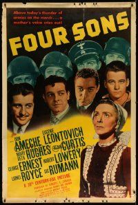 3c151 FOUR SONS 40x60 '40 Don Ameche & his Czecho-German brothers in World War II!
