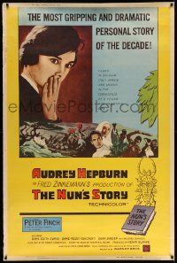 3c199 NUN'S STORY style Z 40x60 '59 missionary Audrey Hepburn was not like the others, Peter Finch!