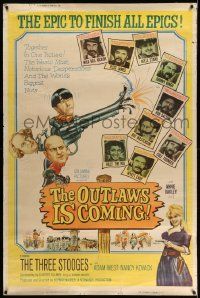 3c204 OUTLAWS IS COMING 40x60 '65 The Three Stooges with Curly-Joe are wacky cowboys!
