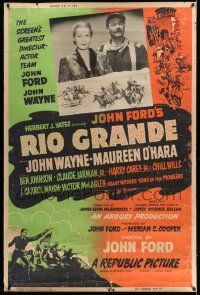 3c211 RIO GRANDE 40x60 R56 artwork of John Wayne & Maureen O'Hara, directed by John Ford!