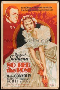 3c219 SO RED THE ROSE 40x60 '35 great silkscreen art of pretty Margaret Sullavan & Randolph Scott!