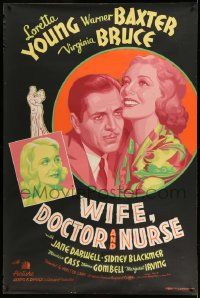 3c245 WIFE, DOCTOR & NURSE 40x60 '37 art of Warner Baxter between Loretta Young & Virginia Bruce!