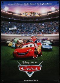 3c026 CARS German 33x47 '06 Walt Disney Pixar animated automobile racing, great cast image!