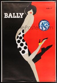 3c053 BALLY DS 47x69 French advertising poster '80s great Villemot art deco art of sexy brunette!