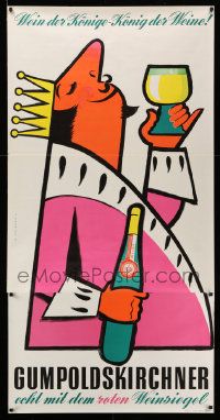 3c050 GUMPOLDSKIRCHNER 33x66 Austrian advertising poster '70s cool art of king drinking wine!