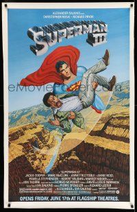 3c335 SUPERMAN III half subway '83 art of Reeve flying with Richard Pryor by Salk!
