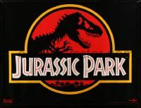 3c083 JURASSIC PARK subway poster '93 Spielberg, classic logo with T-Rex over red background!