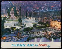 3c064 PAN AM SPAIN 35x44 travel poster '60s great image of Plaza Puerta de la Paz in Barcelona!