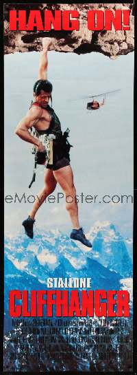 3c102 CLIFFHANGER video poster '93 Sylvester Stallone, John Lithgow, hang on!
