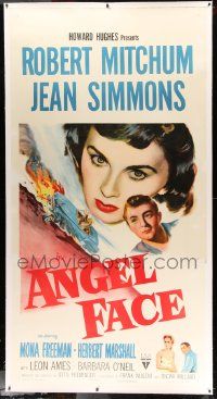 3d322 ANGEL FACE linen 3sh '53 Robert Mitchum, heiress Jean Simmons, Otto Preminger, Howard Hughes