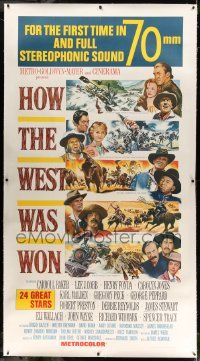 3d332 HOW THE WEST WAS WON linen 3sh R69 John Ford epic, stars & action art by Reynold Brown