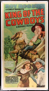 3d335 KING OF THE COWBOYS linen 3sh '43 great art of Roy Rogers, Trigger & Smiley Burnette!