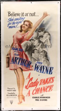 3d337 LADY TAKES A CHANCE linen style A 3sh '43 Jean Arthur moves west, falls in love w/ John Wayne!