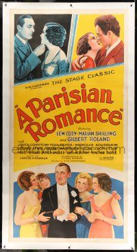 3d343 PARISIAN ROMANCE linen 3sh '32 Lew Cody & Gilbert Roland in love triangle, great stone litho!