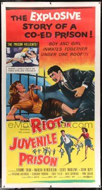 3d346 RIOT IN JUVENILE PRISON linen 3sh '59 boy & girl inmates together under one roof, explosive!