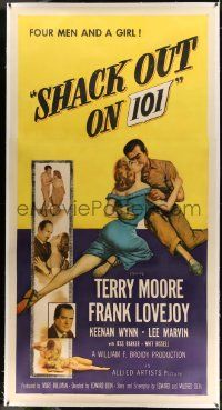 3d349 SHACK OUT ON 101 linen 3sh '56 Terry Moore & Lee Marvin on the shady side of the highway!