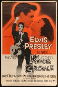 3d254 KING CREOLE style Z 40x60 '58 full-length image of Elvis Presley with guitar & Carolyn Jones!