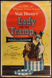 3d042 LADY & THE TRAMP style Y 40x60 '55 Walt Disney's happiest motion picture, classic, super rare!