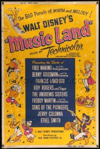 3d043 MUSIC LAND 40x60 '55 Disney, art of Donald Duck, Roy Rogers, Casey at the Bat & more, rare!
