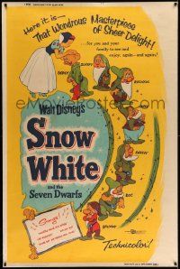 3d044 SNOW WHITE & THE SEVEN DWARFS 40x60 R58 Disney cartoon fantasy classic, different art, rare!